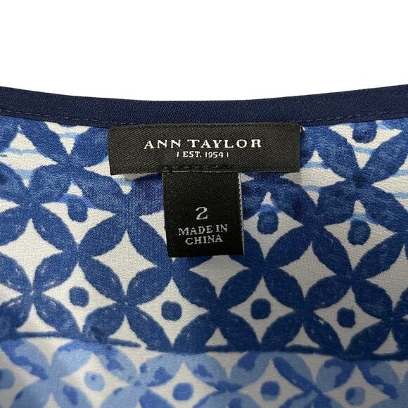 Ann Taylor Mixed Media Batik Atrium Maxi Dress Womens Sz 2 Blue Belted Boho Chic - Picture 3 of 10